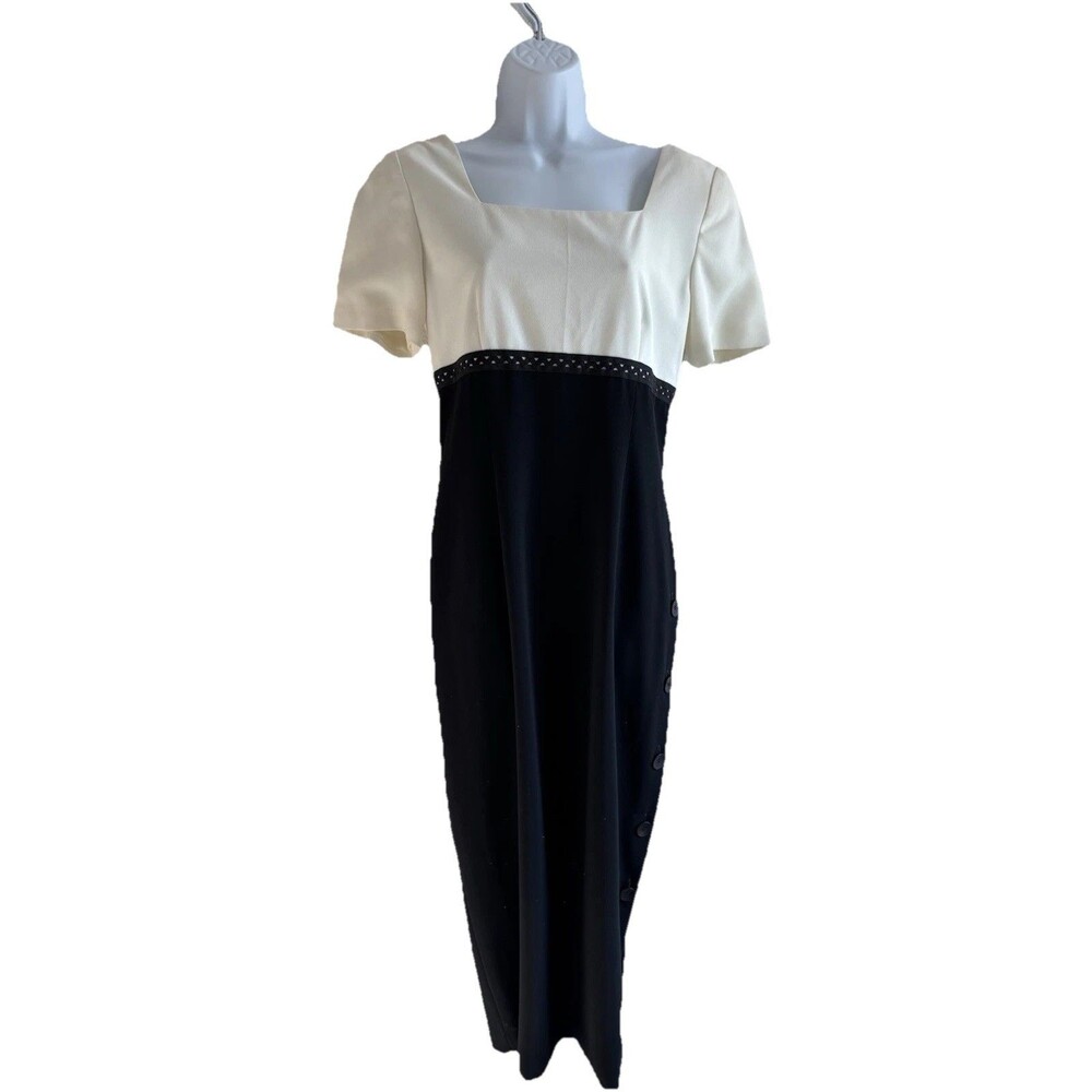 Liz Claiborne Two-Tone Black and Cream Midi Dress